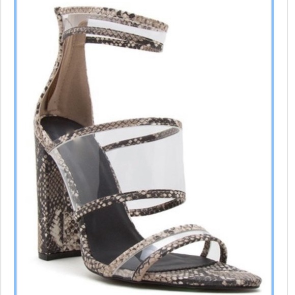 Brown Snake Print chunky heel with clear straps - Picture 2 of 2